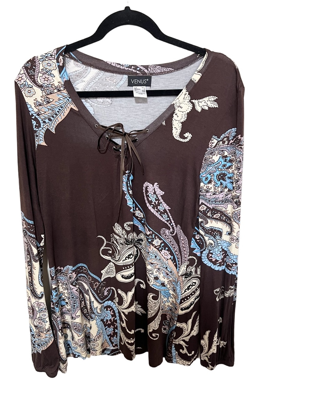 Venus M Y2K Lace Up Paisley Shirt Indie Sleaze Boho Women Stretch